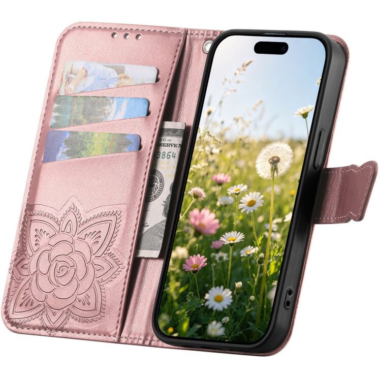 Чехол-книжка с рисунком UniCase Butterfly Pattern для OPPO Reno 16 / 16 Pro - Rose Gold: фото 2 из 14