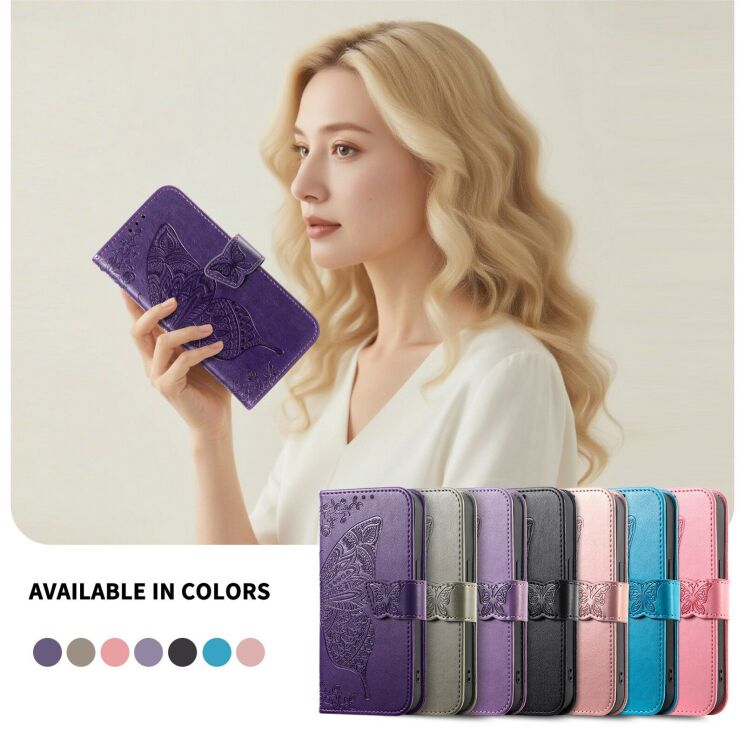 Чехол-книжка с рисунком UniCase Butterfly Pattern для OPPO Reno 16 / 16 Pro - Rose Gold: фото 8 из 14
