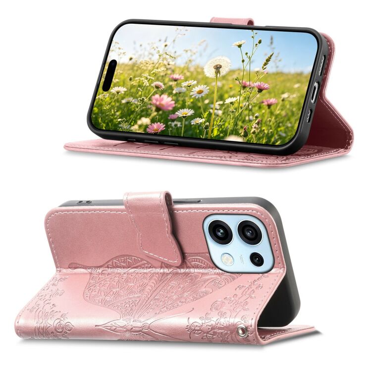 Чехол-книжка с рисунком UniCase Butterfly Pattern для OPPO Reno 16 / 16 Pro - Rose Gold: фото 3 из 14