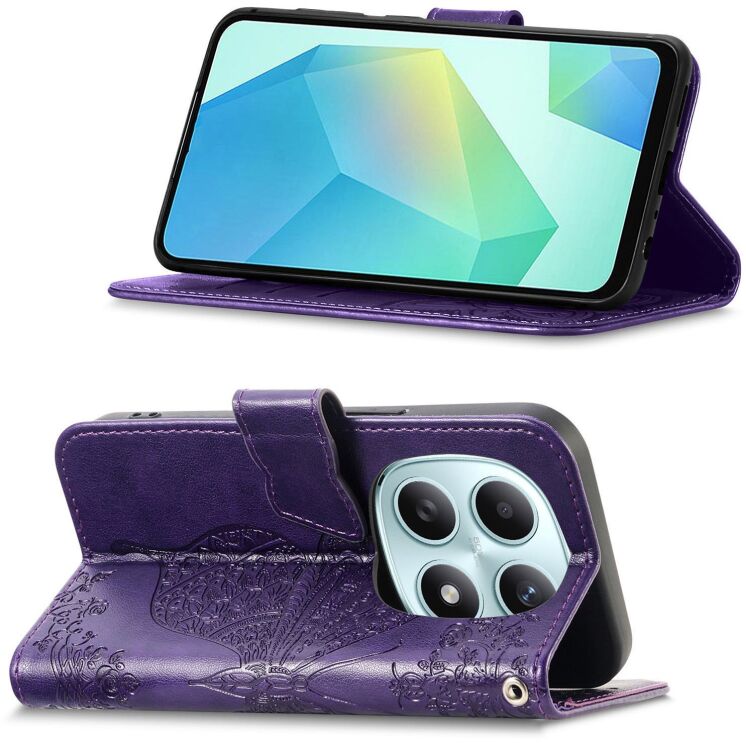 Чехол-книжка с рисунком UniCase Butterfly Pattern для Xiaomi Redmi Note 15 (4G/5G) / Poco M8 5G - Dark Purple: фото 3 из 8