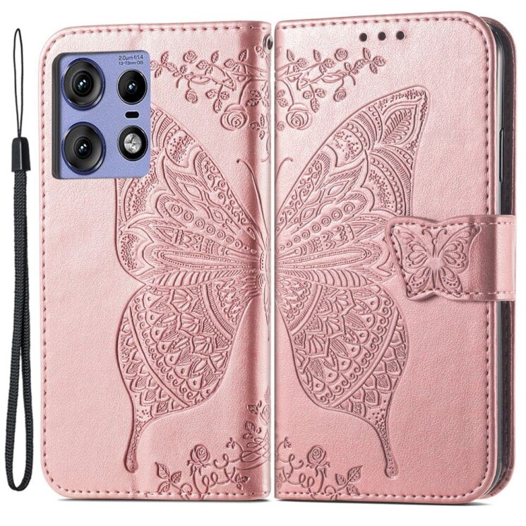 Чехол-книжка UniCase Butterfly Pattern для Motorola Edge 50 Pro - Rose Gold: фото 1 из 8