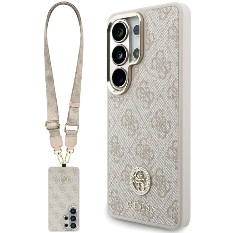Чохол з ремінцем Guess 4G Big Rhinestone Triangle Strap MagSafe для Samsung Galaxy S26 Ultra (S948) GUHMS26LP4G4DCSP - Pink: фото 1 з 8
