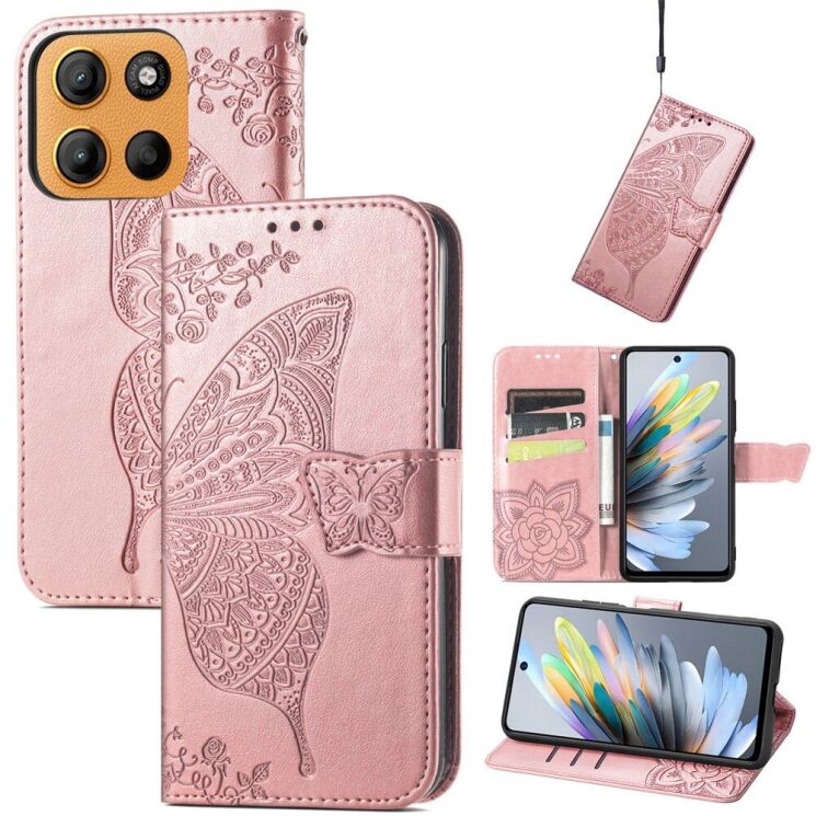 Чехол UniCase Butterfly Pattern для Motorola Moto G15 - Rose Gold: фото 1 из 14