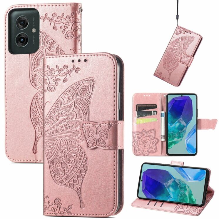 Чехол UniCase Butterfly Pattern для Motorola Moto G55 - Rose Gold: фото 4 из 7