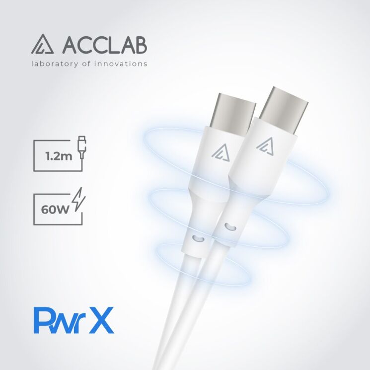 Кабель ACCLAB PwrX 60W Type-C to Type-C (1.2m) - White: фото 3 з 5