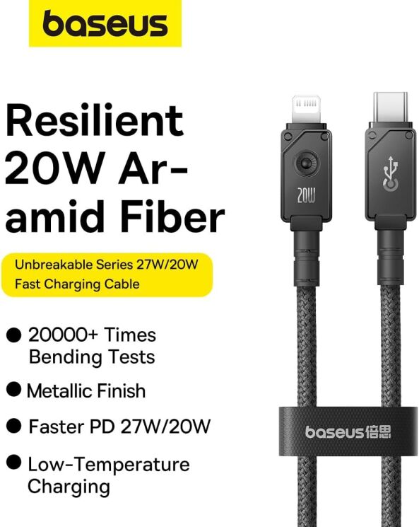 Кабель Baseus Unbreakable Series Type-C to Lightning (20W, 1m) P10355803111-0 - Cluster Black (896251B) Кабель Baseus Unbreakable Series Type-C to Lightning (20W, 1m) P10355803111-0 - Cluster Black: фото 6 из 11