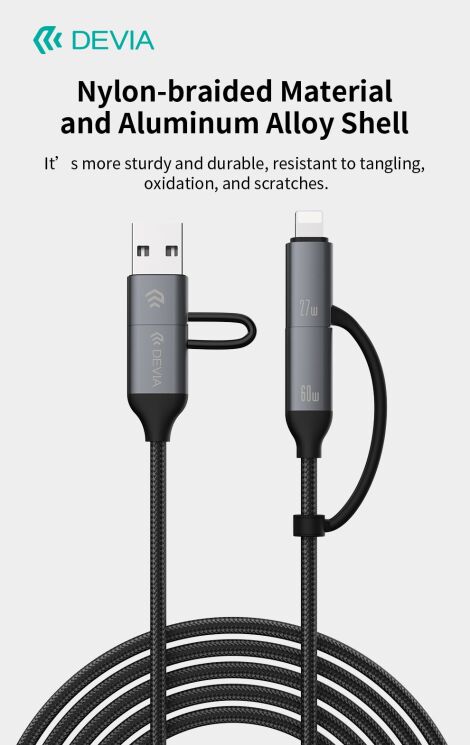 Кабель DEVIA EC504 Extreme Speed Series USB+Type-C to Type-C+Lightning 60W (3A, 1.5m) - Black: фото 8 з 10