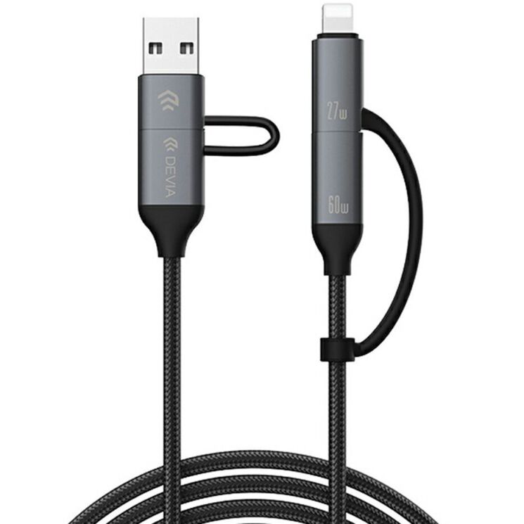 Кабель DEVIA EC504 Extreme Speed Series USB+Type-C to Type-C+Lightning 60W (3A, 1.5m) - Black: фото 2 з 10