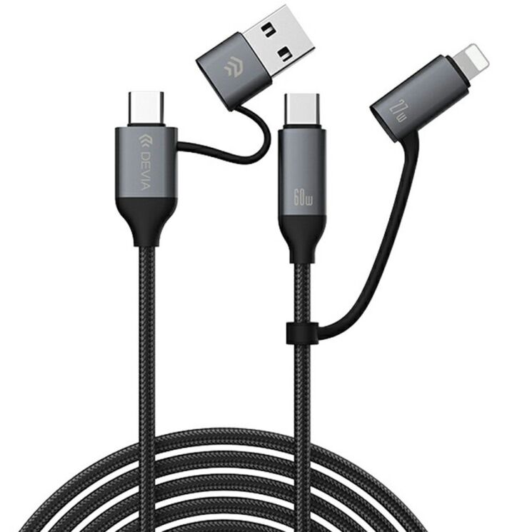 Кабель DEVIA EC504 Extreme Speed Series USB+Type-C to Type-C+Lightning 60W (3A, 1.5m) - Black: фото 1 з 10