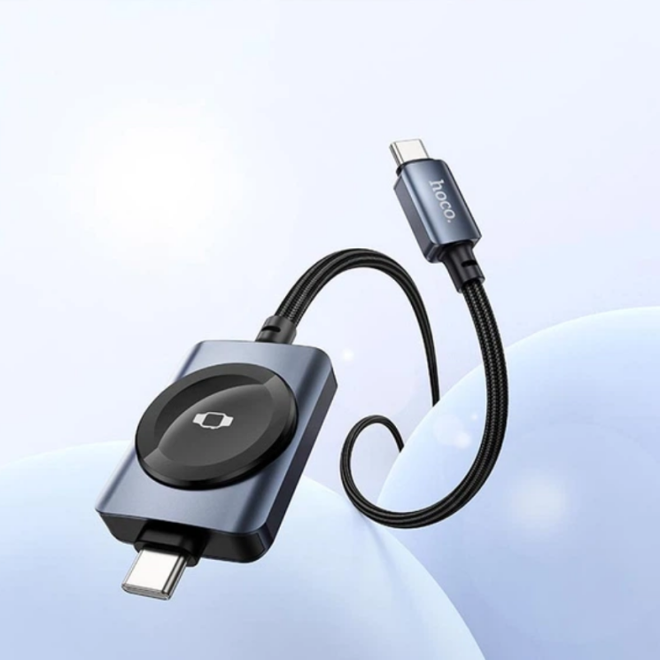 Кабель із бездротовою зарядкою Hoco CW66 2 in 1 Type-C to Apple Watch + Type-C (100W, 1.2m) - Black: фото 5 з 8