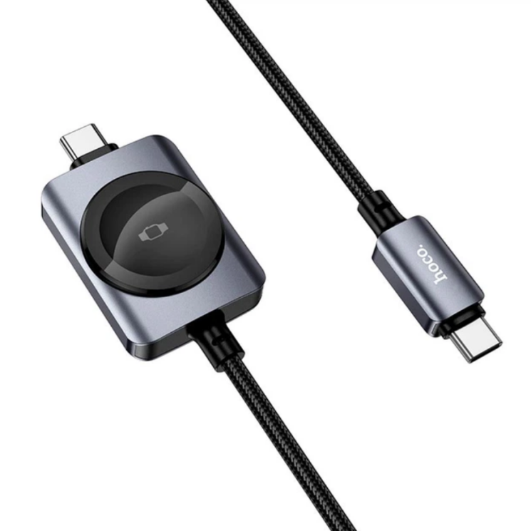 Кабель із бездротовою зарядкою Hoco CW66 2 in 1 Type-C to Apple Watch + Type-C (100W, 1.2m) - Black: фото 2 з 8