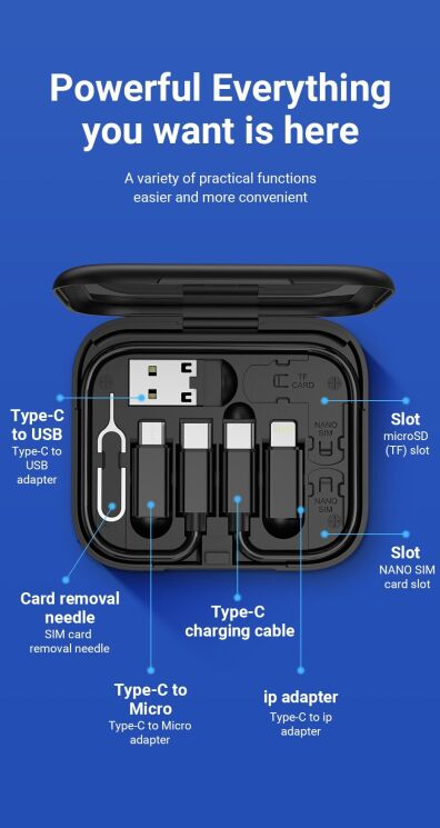 Кабель з комплектом адаптерів Hoco U114 Treasure - Black: фото 7 з 12