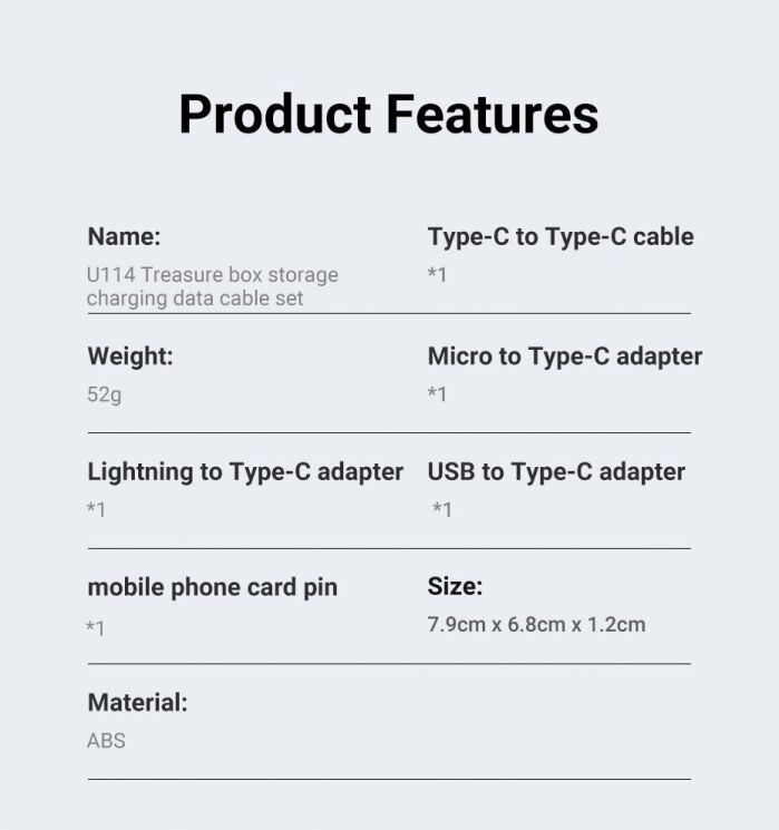 Кабель з комплектом адаптерів Hoco U114 Treasure - Black: фото 11 з 12