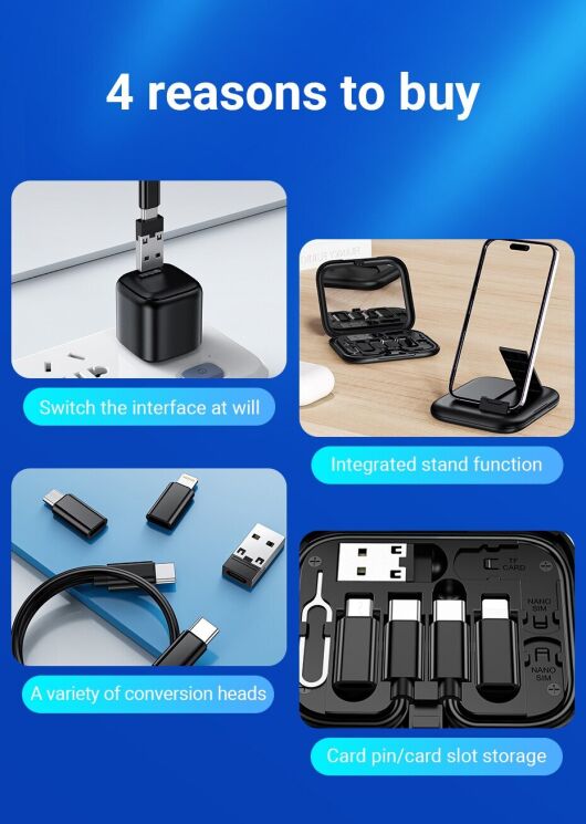 Кабель з комплектом адаптерів Hoco U114 Treasure - Black: фото 8 з 12