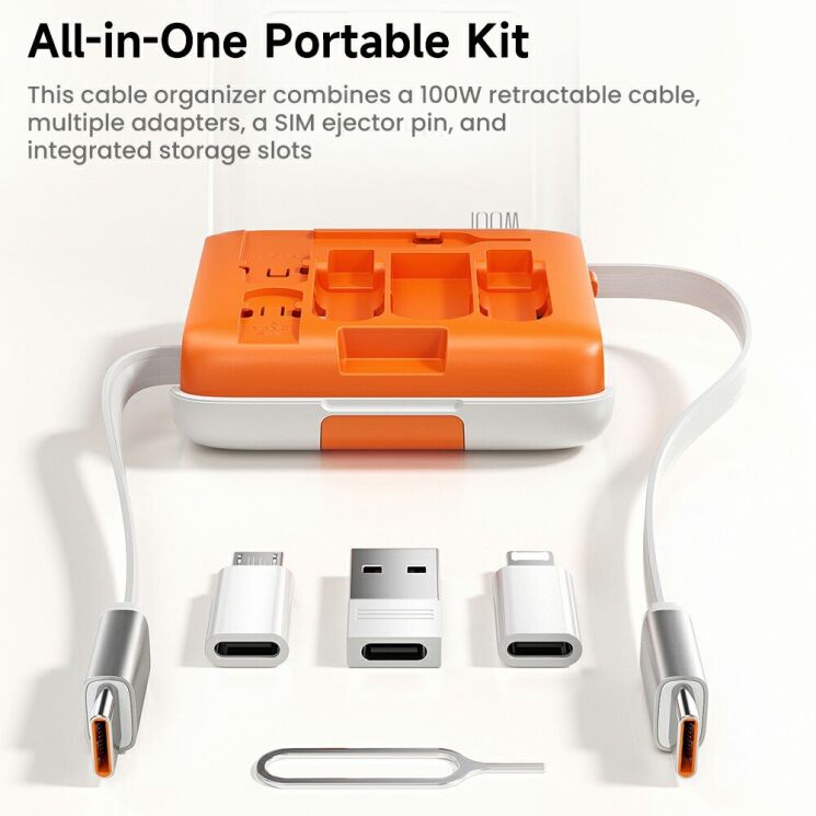 Кабель з комплектом адаптерів TOOCKI TX130C2 Retractable - White / Orange: фото 7 з 9