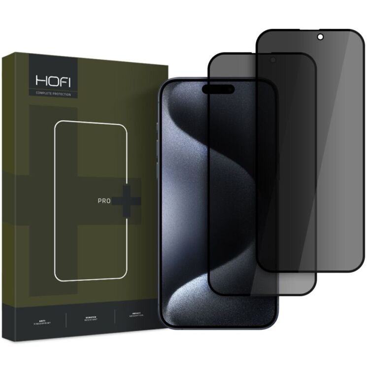 Комплект захисних стекол (2шт) HOFI Anti Spy Glass Pro+ для Apple iPhone 16 Pro Max - Black: фото 1 з 6