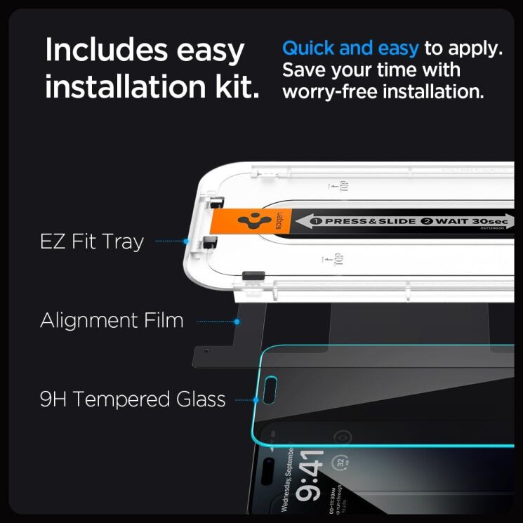 Комплект защитных стекол Spigen (SGP) GLAS.tR EZ Fit Privacy для Apple iPhone 15 Pro Max: фото 6 из 8