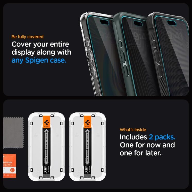 Комплект защитных стекол Spigen (SGP) GLAS.tR EZ Fit Privacy для Apple iPhone 15 Pro Max: фото 8 из 8