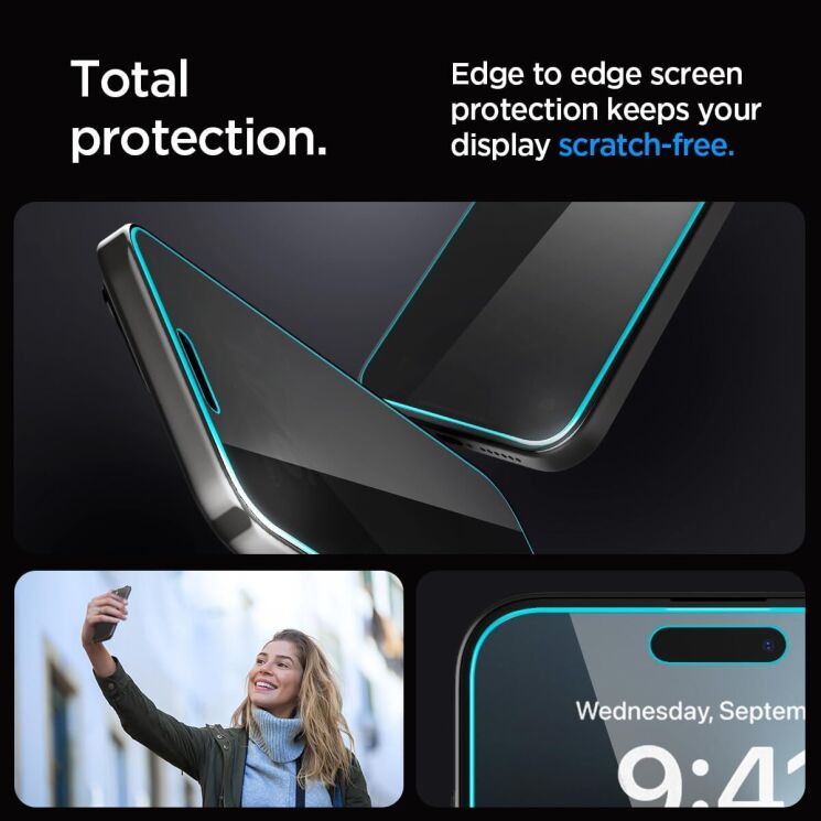 Комплект защитных стекол Spigen (SGP) GLAS.tR EZ Fit Privacy для Apple iPhone 15 Pro Max: фото 5 из 8