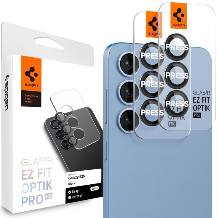 Комплект защитных стекол Spigen (SGP) Optik Pro Lens Protector для Samsung Galaxy S25 (S931) AGL09092 - Black: фото 1 из 13