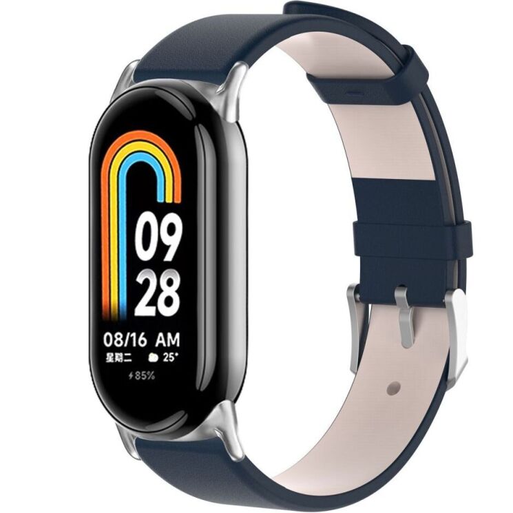 Ремешок Deexe Leather Strip для Xiaomi Mi Smart Band 8 / 9 - Dark Blue: фото 2 из 6