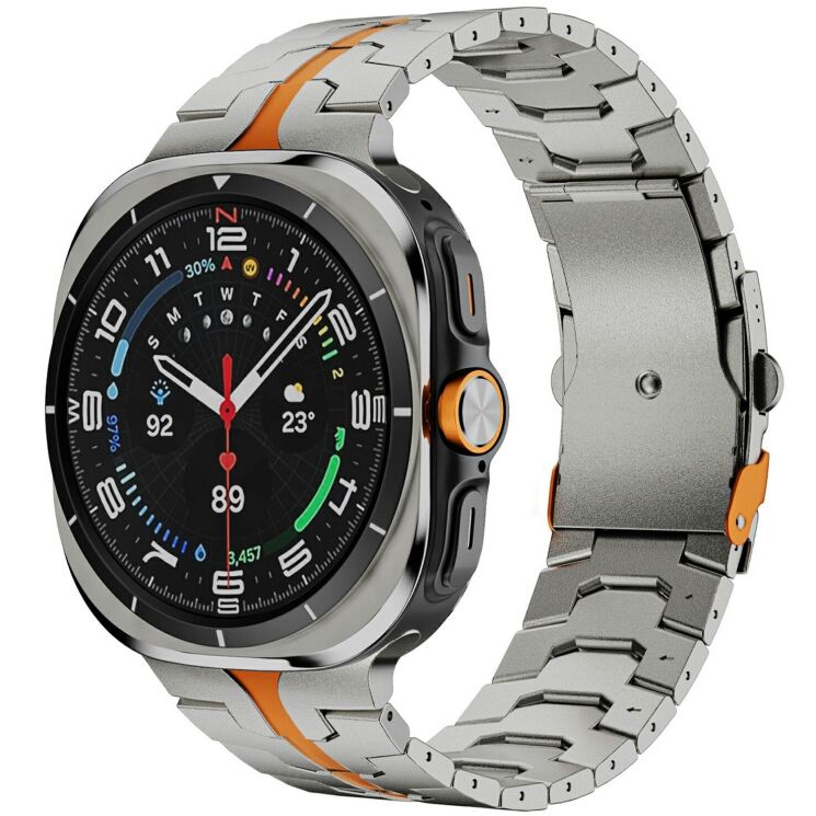 Ремінець Deexe Metal Strap для Samsung Galaxy Watch 8 (40/44mm) - Titanium / Orange: фото 2 з 6