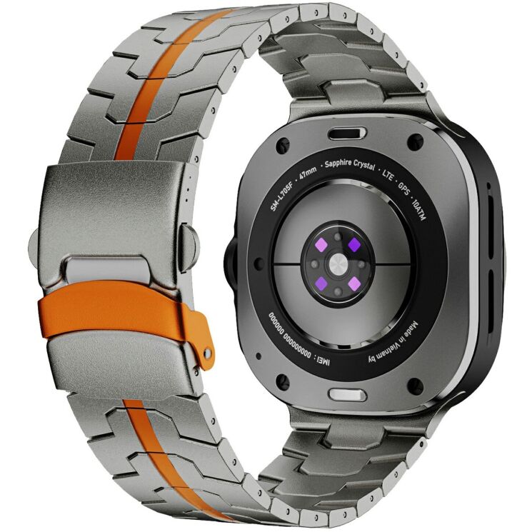 Ремінець Deexe Metal Strap для Samsung Galaxy Watch 8 (40/44mm) - Titanium / Orange: фото 1 з 6