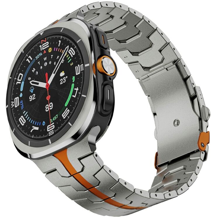 Ремінець Deexe Metal Strap для Samsung Galaxy Watch 8 (40/44mm) - Titanium / Orange: фото 3 з 6