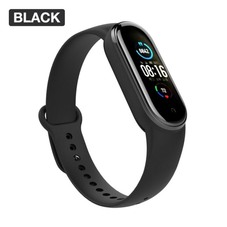 Ремешок Deexe Silicone Wrist для Xiaomi Mi Band 5 / Mi Band 6 / Mi Band 7 - Black: фото 1 из 11