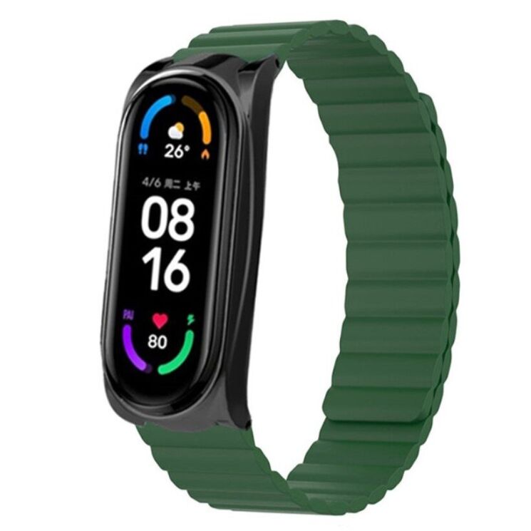 Ремешок Deexe Soft Chain для Xiaomi Mi Band 5 / Mi Band 6 / Mi Band 7 - Army Green: фото 2 из 4