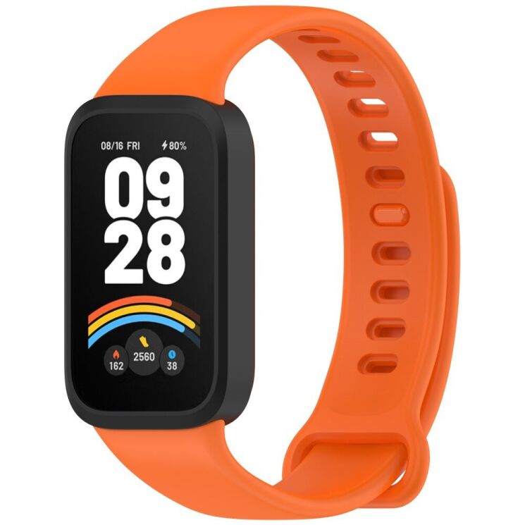 Ремешок Deexe Soft Touch для Xiaomi Mi Smart Band 9 Active / Redmi Band 3 - Black / Orange: фото 2 из 12