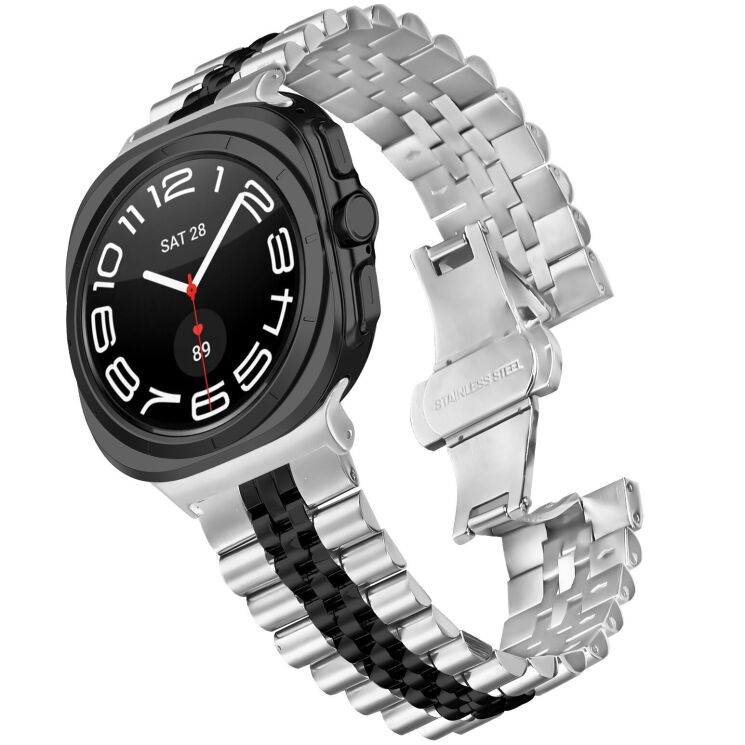 Ремешок Deexe Stainless Steel QuickFit для Samsung Galaxy Watch 8 (40/44mm) / 8 Classic / Ultra (2025) - Silver / Black: фото 2 из 7