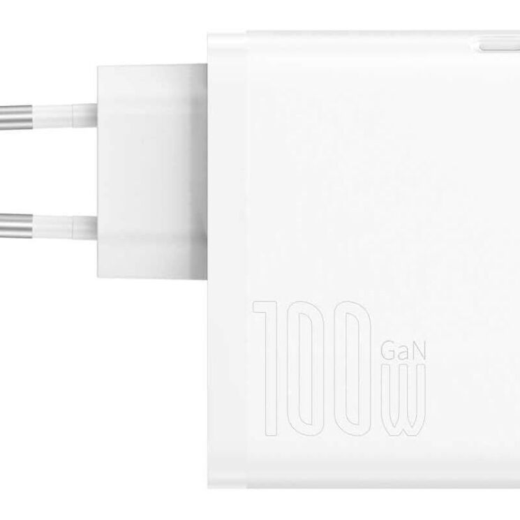 Сетевое зарядное устройство Baseus GaN5 Pro Fast Charger C+U 100W + кабель Type-C to Type-C (100W, 1m) CCGP090202 - White: фото 4 из 27
