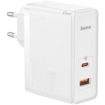 Сетевое зарядное устройство Baseus GaN5 Pro Fast Charger C+U 100W + кабель Type-C to Type-C (100W, 1m) CCGP090202 - White: фото 1 из 27
