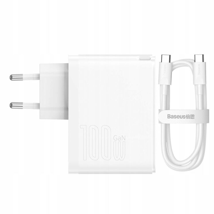 Сетевое зарядное устройство Baseus GaN5 Pro Fast Charger C+U 100W + кабель Type-C to Type-C (100W, 1m) CCGP090202 - White: фото 6 из 27