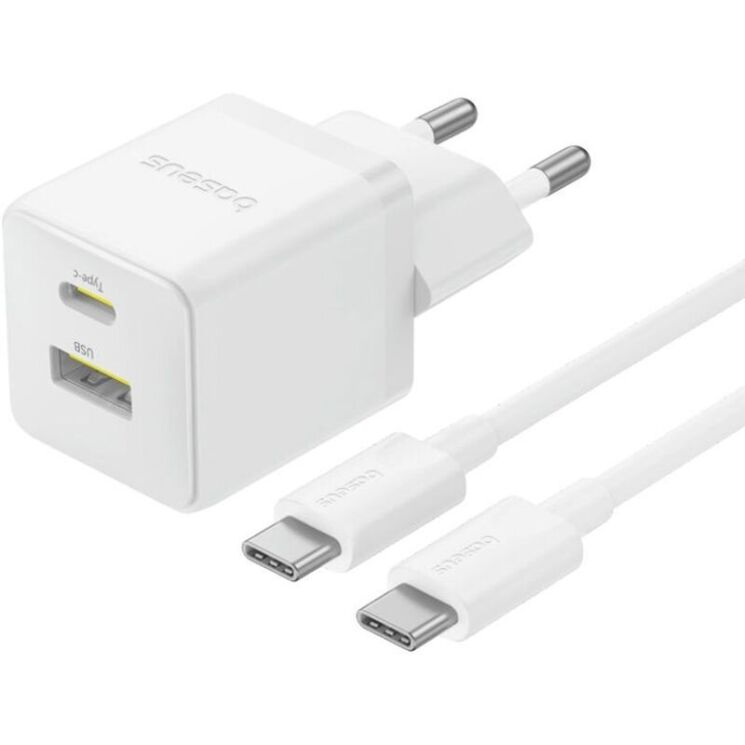 Сетевое зарядное устройство Baseus Palm C+U (30W) + кабель Type-C to Type-C (P1011160A213-01) - White: фото 1 из 19