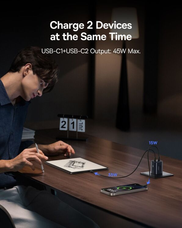 Мережевий зарядний пристрій Baseus PicoGo AN13 2C (45W) E0121F00 - Black: фото 8 з 11