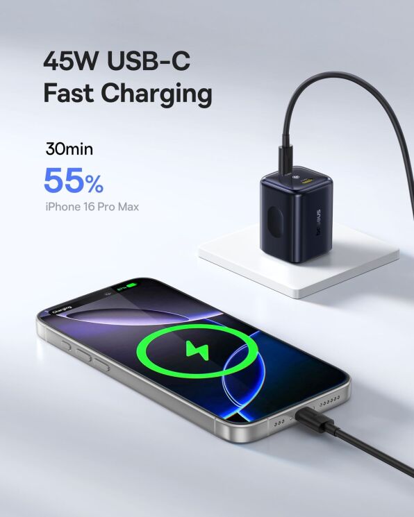 Мережевий зарядний пристрій Baseus PicoGo AN13 2C (45W) E0121F00 - Black: фото 5 з 11