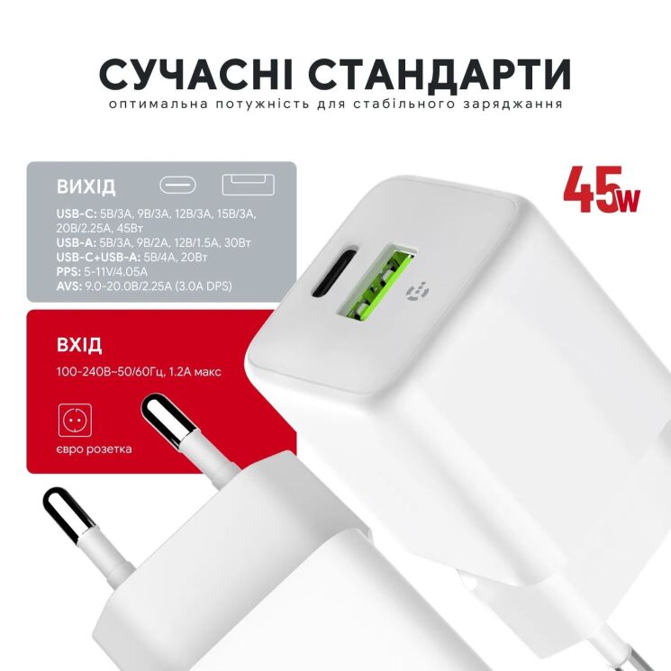 Сетевое зарядное устройство Intaleo INT-TCGN452CA 45W GaN (USB + Type-C) - White (995686W) Сетевое зарядное устройство Intaleo INT-TCGN452CA 45W GaN (USB + Type-C) - White: фото 5 из 8