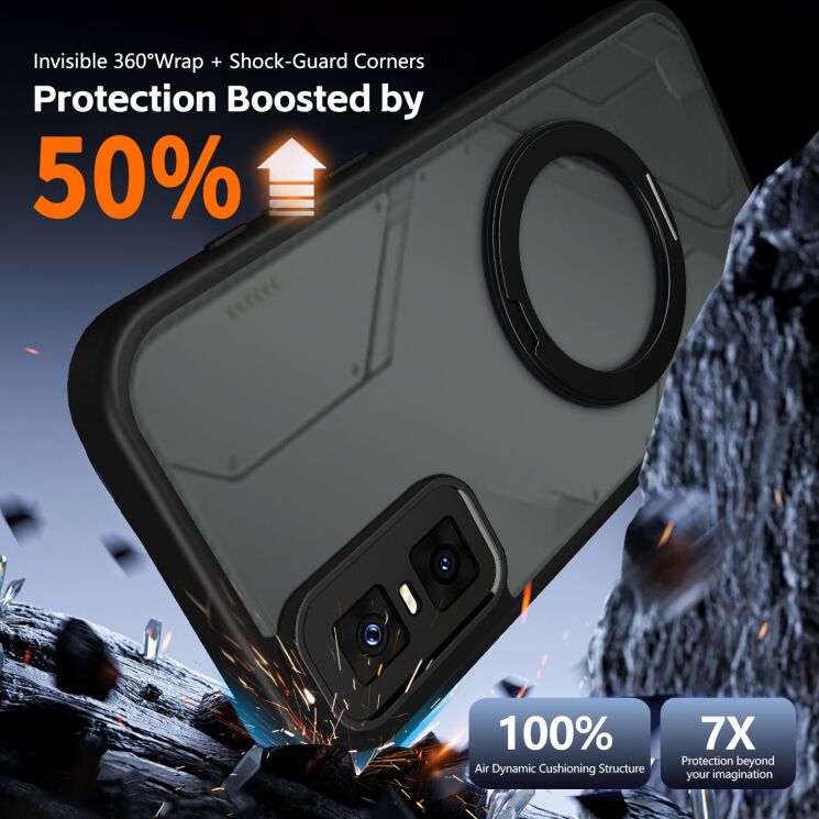 Захисний чохол Deexe Matte Skin Kickstand with MagSafe для Infinix GT 30 Pro - Black: фото 2 з 8