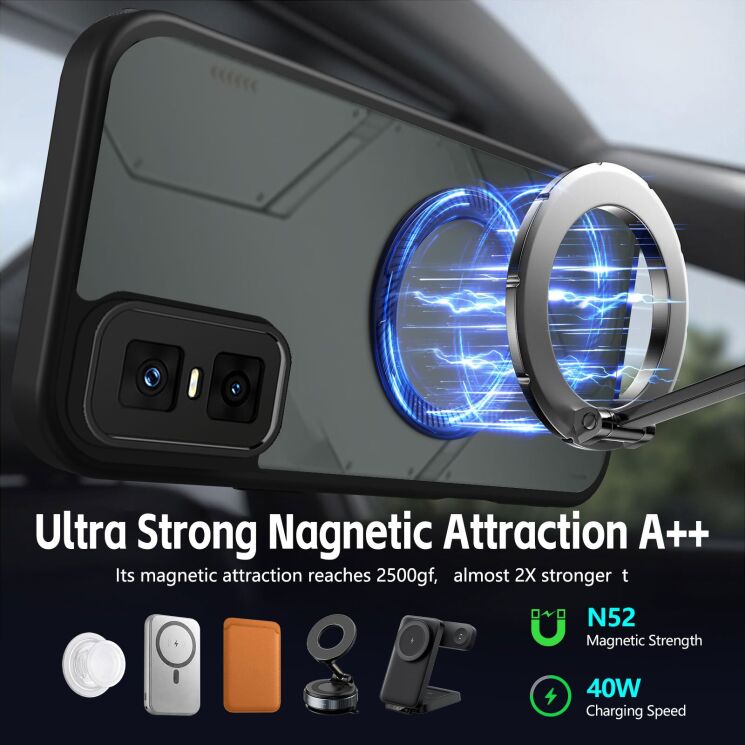 Захисний чохол Deexe Matte Skin Kickstand with MagSafe для Infinix GT 30 Pro - Black: фото 5 з 8