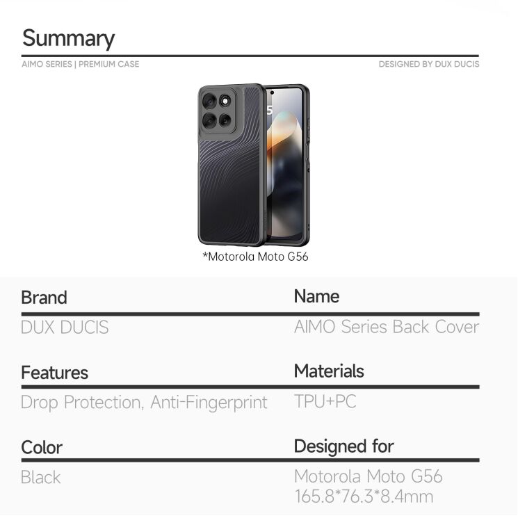 Захисний чохол DUX DUCIS Aimo Series для Motorola Moto G56 - Black: фото 9 з 9