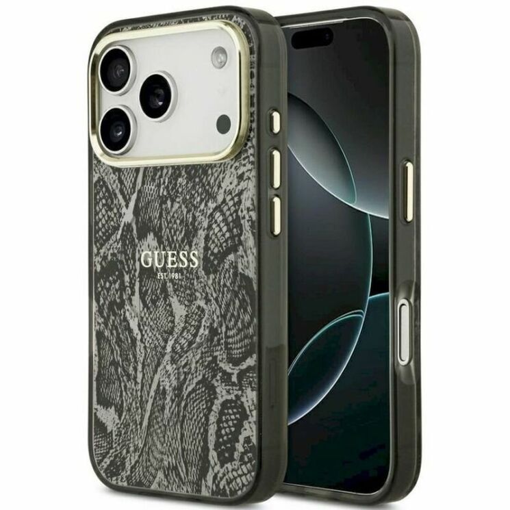 Защитный чехол Guess Python Pattern MagSafe для iPhone 17 Pro (GUHMP17LHIMPYGK) - Black (422727B) Защитный чехол Guess Python Pattern MagSafe для iPhone 17 Pro (GUHMP17LHIMPYGK) - Black: фото 1 из 7