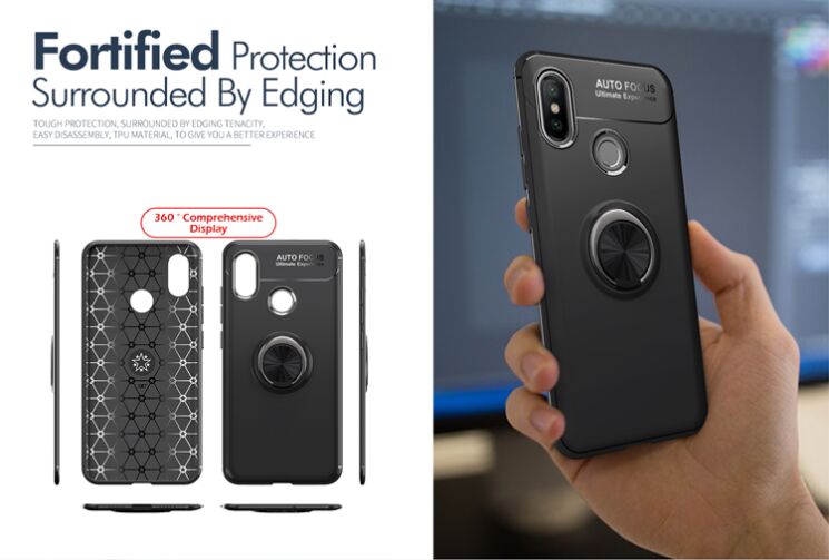 Чехол с магнитным кольцом UniCase Magnetic Ring для Xiaomi Mi 8 - Black / Red: фото 6 из 13