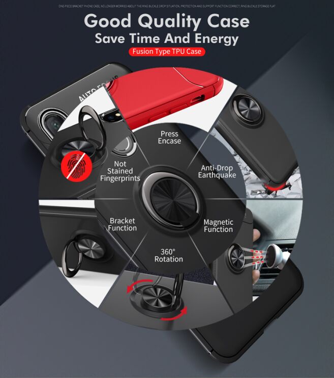 Чехол с магнитным кольцом UniCase Magnetic Ring для Xiaomi Mi 8 - Black / Red: фото 4 из 13