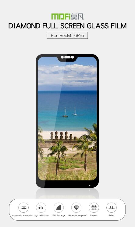 Защитное стекло MOFI 9H Full Cover Glass для Xiaomi Redmi 6 Pro / Mi A2 Lite - Black: фото 2 из 8