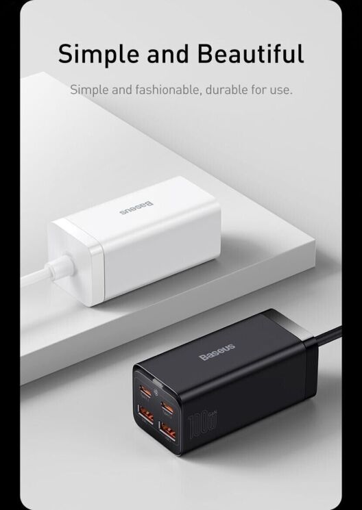 Сетевое зарядное устройство Baseus GaN3 Pro Desktop Fast Charger 2U+2C (100W) CCGP000101 - Black: фото 26 из 30