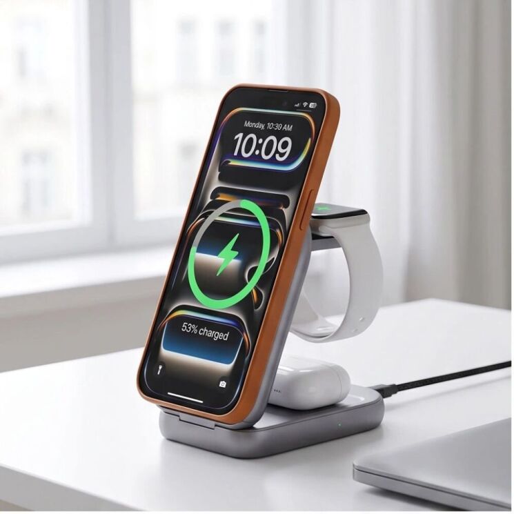 Бездротовий зарядний пристрій Tech-Protect A53 3 in 1 Magnetic (25W) QI2.2 (5906302323890) - Grey (958321H) Бездротовий зарядний пристрій Tech-Protect A53 3 in 1 Magnetic (25W) QI2.2 (5906302323890) - Grey: фото 7 з 9