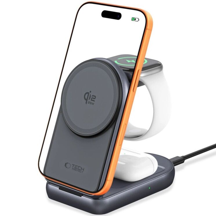 Бездротовий зарядний пристрій Tech-Protect A53 3 in 1 Magnetic (25W) QI2.2 (5906302323890) - Grey (958321H) Бездротовий зарядний пристрій Tech-Protect A53 3 in 1 Magnetic (25W) QI2.2 (5906302323890) - Grey: фото 1 з 9