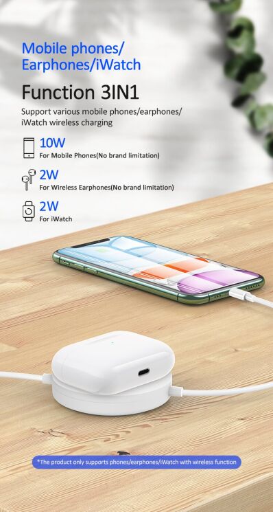 Беспроводное зарядное устройство USAMS US-CC096 + кабель Lightning - Black: фото 5 из 15